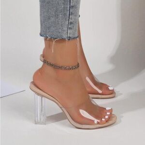 SHEIN Round Toe Transparent Pvc High Heel Sandals 8
